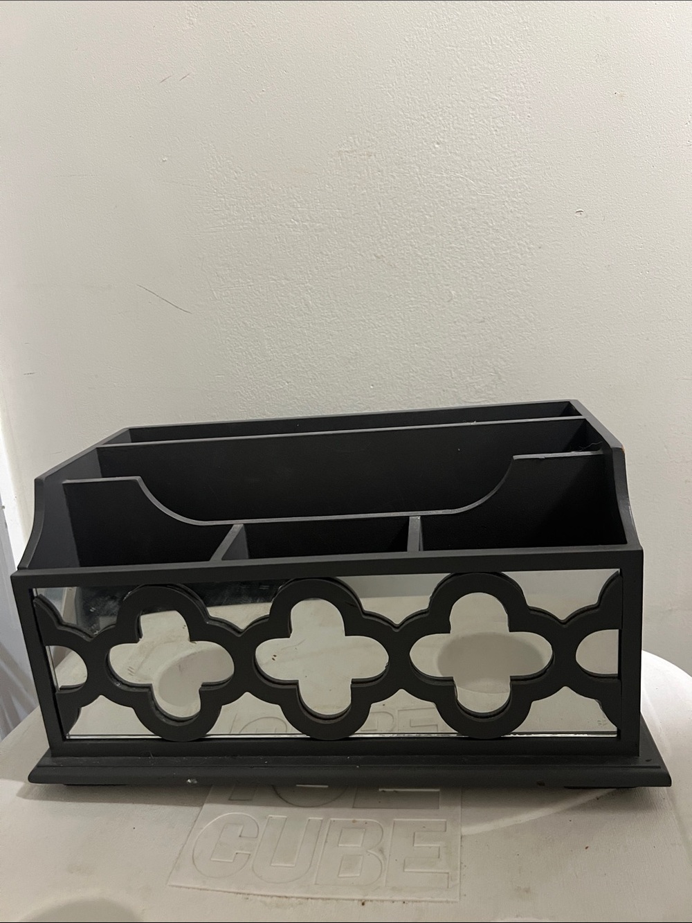 EUC Grey Desk Organizer/Mail Sorter featuring a curved mirror panel